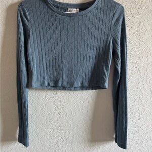 Derek Heart Blue Ribbed Long Sleeve Crop Top